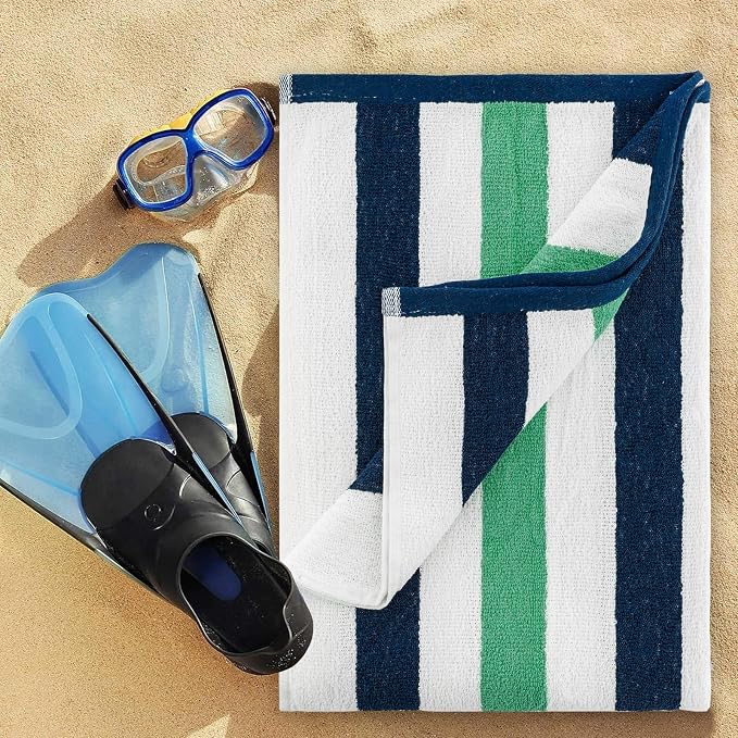 CASA COPENHAGEN Monaco Beach Towels Designed in Denmark Rough and Tough, Quick Dry, for Pool, Bath & Shower 30x60 inches 4 Pieces Cotton Beach Bath Towels Set - Teal Blue
