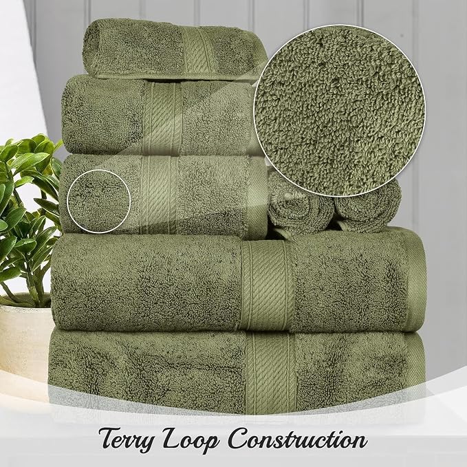 Superior Egyptian Cotton 800 GSM Plush Absorbent, 9 Piece Set, Forest Green | Quick Dry, Soft Luxury Towel Set, Bath Essentials, Guest Bath, Spa, 3 Bath, 3 Hand, 3 Face Towel, Madeline Towels