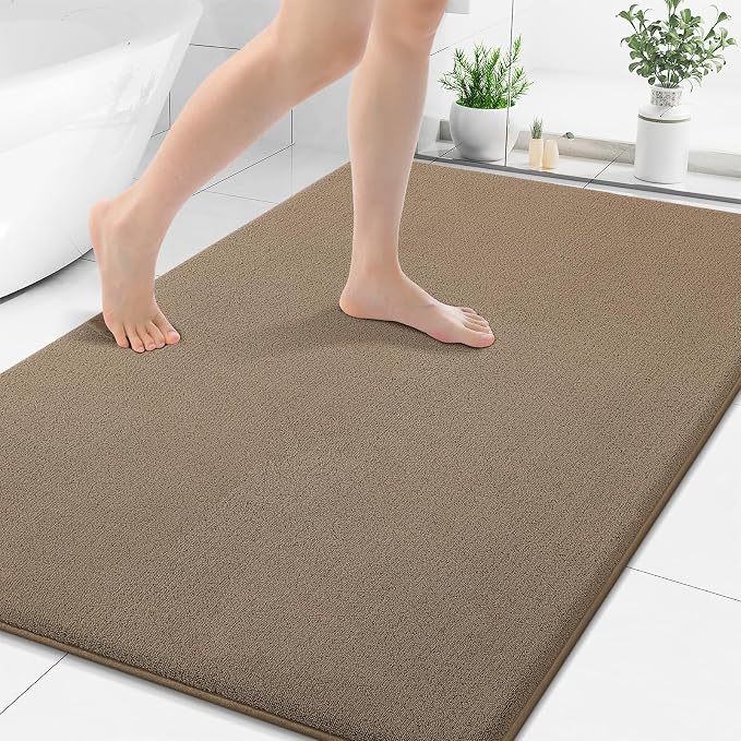 Smiry Memory Foam Bath Mat 48x32, Extra Soft Absorbent Bathroom Rugs | Camel Quick Dry, Machine Washable Bath Mats for Bathroom, Shower, Tub and Home Decor Accessories