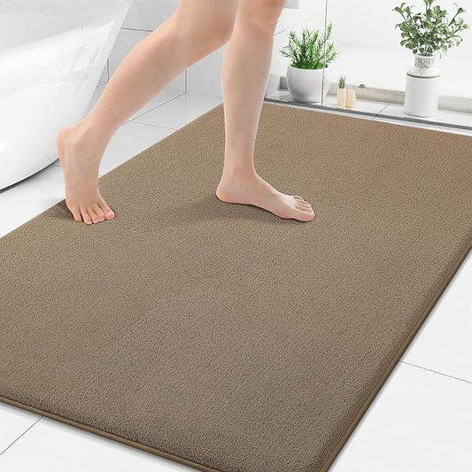 Smiry Memory Foam Bath Mat 48x32, Extra Soft Absorbent Bathroom Rugs | Camel Quick Dry, Machine Washable Bath Mats for Bathroom, Shower, Tub and Home Decor Accessories