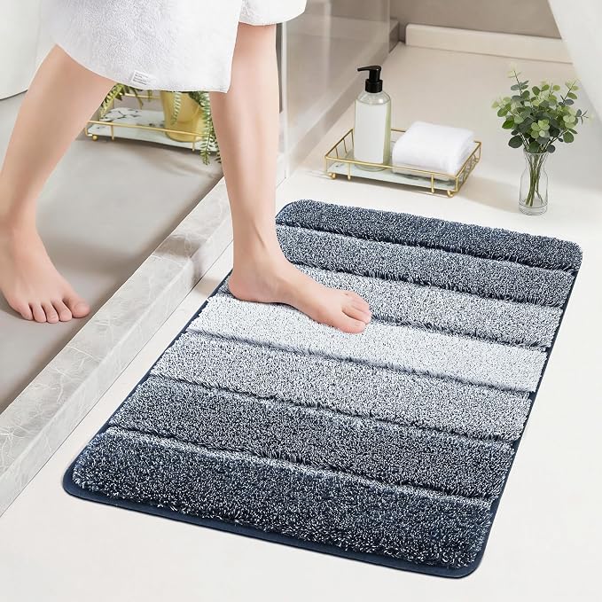 COSY HOMEER Bathroom Rugs 24x17,Ultra Soft Absorbent Bath Mat,Dark Blue | Non-Slip TPR Backing Stays in Place, Machine Washable Bath Rugs Shaggy Rug for Bathroom Floor