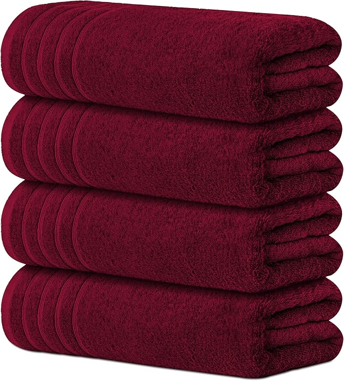Avalon Towels Bath Towels Set of 4, Size 30 x 60 Inches - 60% Cotton, 40% Viscose Made from Bamboo, Soft and Absorbent, Thin and Quick Drying, Lightweight, Perfect for Daily Use