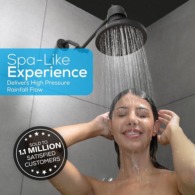 SparkPod Rain Shower Head, 8 Inch Square, Vintage Oil-Rubbed Bronze Finish | High Pressure Shower Heads, 90 Nozzles, Adjustable Showerhead, No Tools Needed, Universal Connection