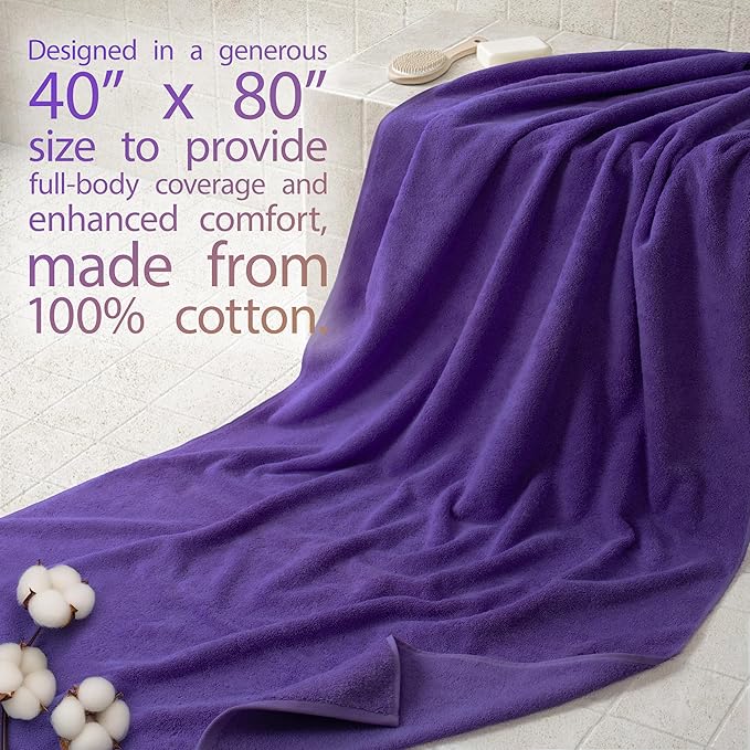 Cotton Paradise 100% Cotton 40x80 Oversized Bath Sheet, Extra Large Turkish Bath Towels for Bathroom, Purple Bathsheet