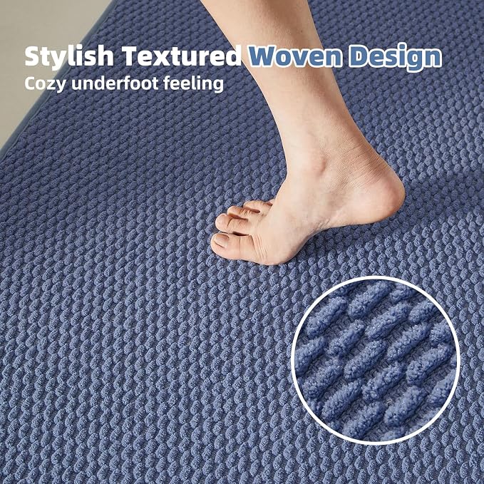 TYUU Large Bathroom Rugs Non Slip Washable Bath Rugs Super Absorbent Bathroom Rug Thin Quick Dry Low Pile Bath Mats, Denim Blue 36"x60"