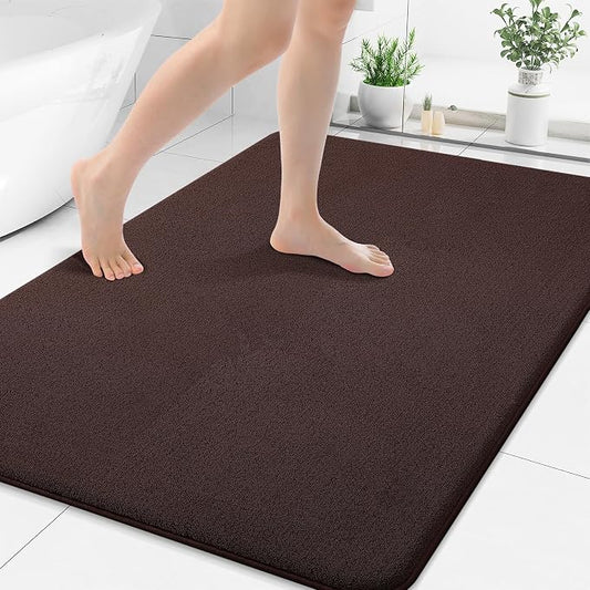 Smiry Memory Foam Bath Mat 40x30, Extra Soft Absorbent Bathroom Rugs | Brown Quick Dry, Machine Washable Bath Mats for Bathroom, Shower, Tub and Home Decor Accessories