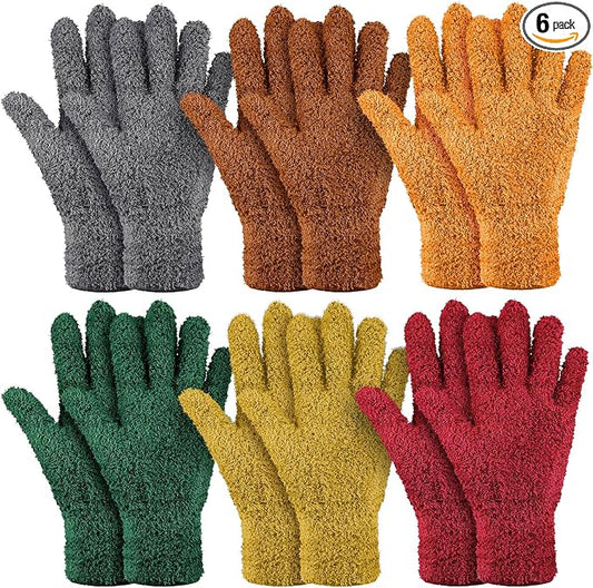6 Pairs Microfiber Dusting Gloves, Dusting Cleaning Gloves Microfiber Gloves for Plants House Blinds Car Dust Mitt (Vintage Color,Medium)