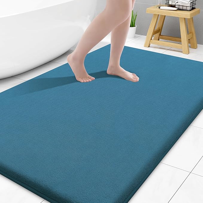 Smiry Memory Foam Bath Mat 40x32, Extra Soft and Absorbent Bathroom Rugs | Peacock Blue, Quick Dry Machine Washable Non-Slip Bath Mat for Bathroom Floor, Shower and Tub