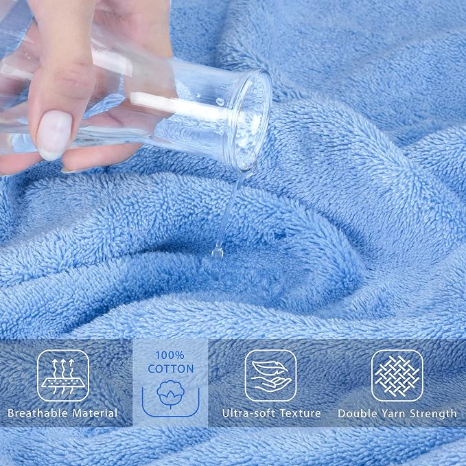 Cotton Paradise 100% Cotton Hand Towels, 2 Piece 35x70 Hand Bath Towels, Sky Blue