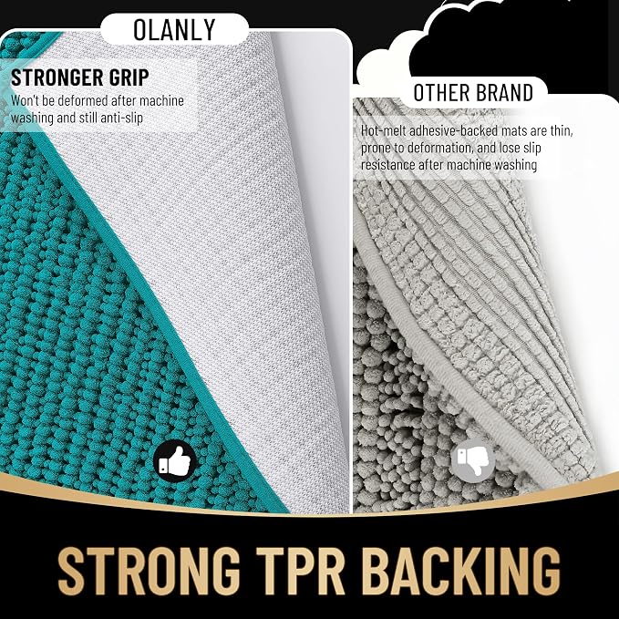 OLANLY Thick Chenille Absorbent Bathroom Rugs Mat 30x20, Deep Lake | Soft Bath Rugs, Rubber Backing, Machine Wash Dry, Bath Mats for Bathroom, Tub and Shower, Home Decor Accessories