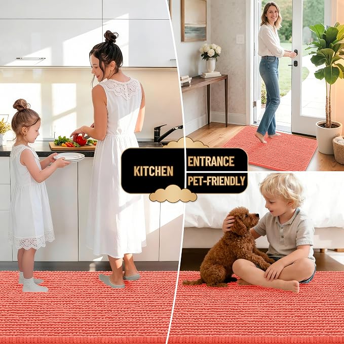 OLANLY Thick Chenille Bathroom Rugs 36x24, Soft Absorbent Bath Mat, Coral | Bath Rugs, Rubber Backing, Machine Wash Dry, Bath Mats for Bathroom Floor, Tub and Shower, Home Decor Accessories
