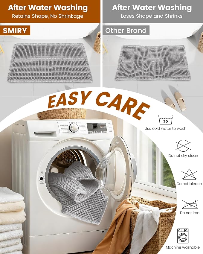 Smiry Waffle Bath Mat 24X16, Extra Soft Absorbent Bathroom Rugs, Light Grey | Non Slip Machine Washable Quick Dry Bath Rugs for Bathroom Floor, Tub, Shower, Home Decor Accessories