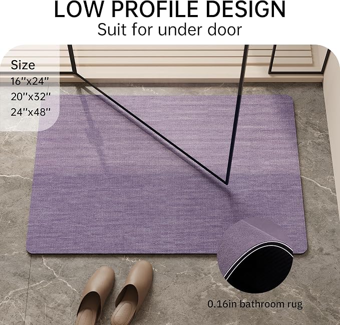 Mecko Bath Mat Ultra Thin Lavender Purple, 20"x32" | -Non-Slip,Quick Dry,Absorbent Bathroom Rug Suit For Tile floors,Easy Care Shower Rug in Front of Bathtub,Sink,Shower