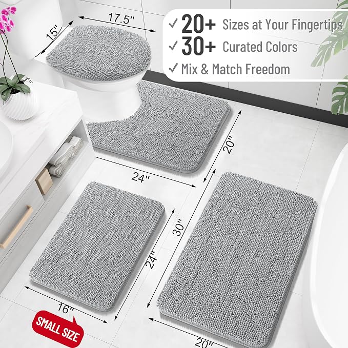 OLANLY Toilet Rugs U-Shaped 20x20, Soft Absorbent Chenille Contour Rugs | Light Grey, Quick-Drying Rubber Backing, Machine Washable Non-Slip Shaggy Bathroom Mat for Toilet, Home Decor Accessories