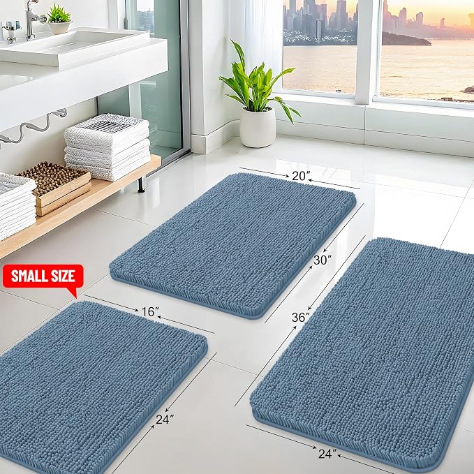 Arotive Bathroom Rugs 59x24, Soft Absorbent Shaggy Chenille Bath Rugs | Grayish Blue, Machine Washable Rubber Backing Bath Mats for Bathroom Floor Tub and Shower Home Decor Accessories