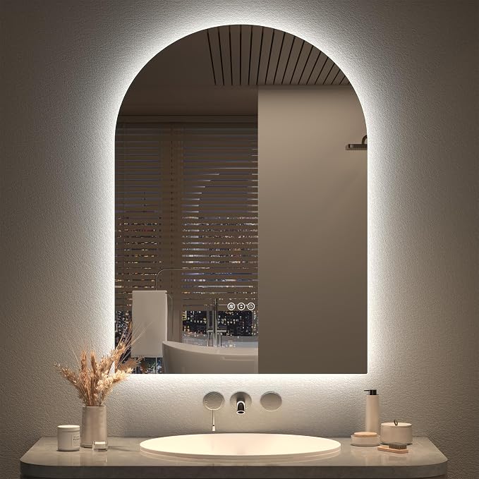 22x30 Inch Arched Backlit LED Mirror for Bathroom | Arch Lighted Vanity Mirror, Dimmable, Shatter-Proof, Anti-Fog, 3 Colors, Memory, ETL Listed