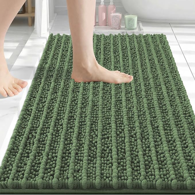 Arotive Bathroom Rugs Mat 30x20, Soft Absorbent Chenille Shaggy Bath Mat | Olive Green, Machine Wash Dry, Bath Rugs for Bathroom Floor, Tub and Shower, Home Decor Accessories