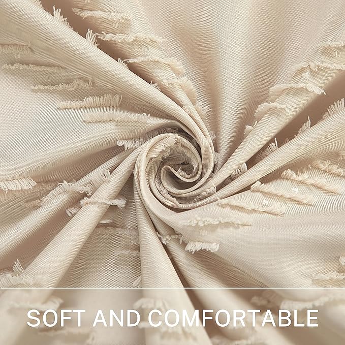 Siiluminisoy Farmhouse Boho Shower Curtain, Woven Fabric Beige Long, 72 x 78, Tufted Chevron Striped Modern Chic Textured Minimalist Bathroom Shower Curtain