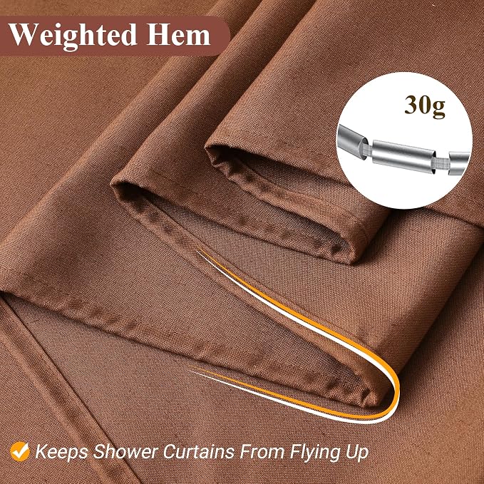 Rustic Brown Linen Shower Curtain, Country Boho Farmhouse Bath Decor Shower Curtains Neutral Cloth Weighted Textured Fabric Bath Curtain Liner with Hooks, 72x80