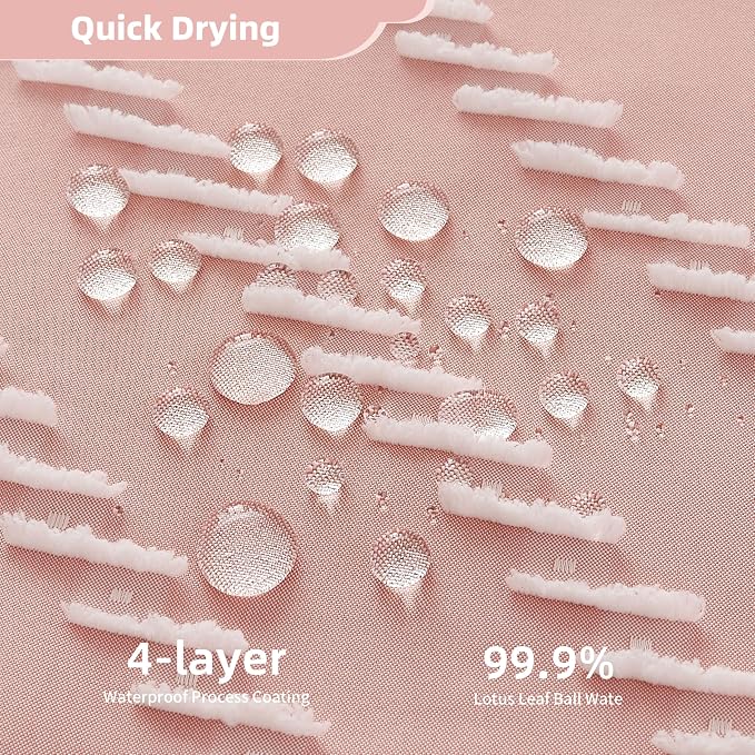 Siiluminisoy Extra Long Pink Boho Shower Curtain with White Tassel, Woven Fabric 96 in Curtain, Tufted Chevron Striped, 72x96, Modern Chic Textured Minimalist Cute for Bathroom