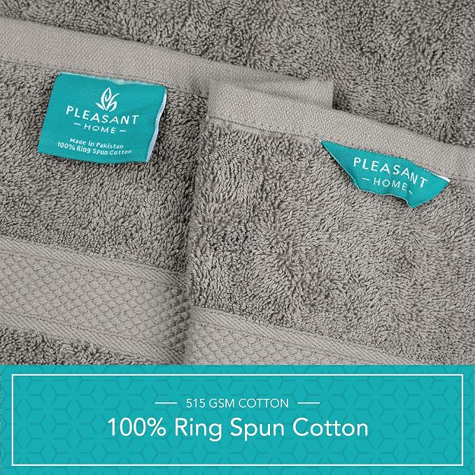 Pleasant Home Bath Towels Set of 6 (24” x 50”) 100% Cotton, Gray | 515 GSM | Lightweight, Soft & Highly Absorbent Luxury Towels for Bathroom | for Gym, Pool & Spa