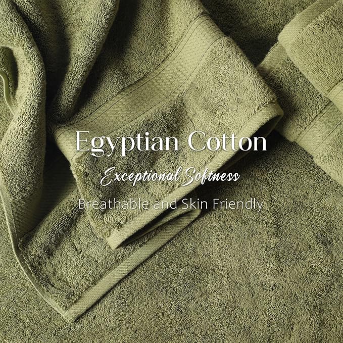 SUPERIOR Egyptian Cotton Ultra Plush & Absorbent, 3 Piece Set, Forest Green | Quick Dry, Soft Luxury Towel Set, Bath Essentials, Guest Bath, Spa, 1 Bath, 1 Hand, 1 Face Towels, Madeline Towels