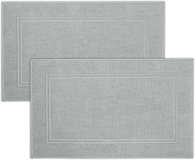2 Piece Bath Mats 20 x 32 Inches, Cool Grey | 100% Cotton Terry Bath Mats, Super Absorbent, Hotel Quality Premium Floor Towels, Luxurious, Soft & Quick Dry