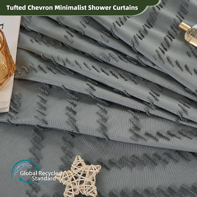 Siiluminisoy Extra Long Shower Curtains 72 x 84 Inches Tufted Chevron Gray Shower Curtains Fabric for Bathroom Modern Shabby Chic Waterproof Cloth Shower Curtain