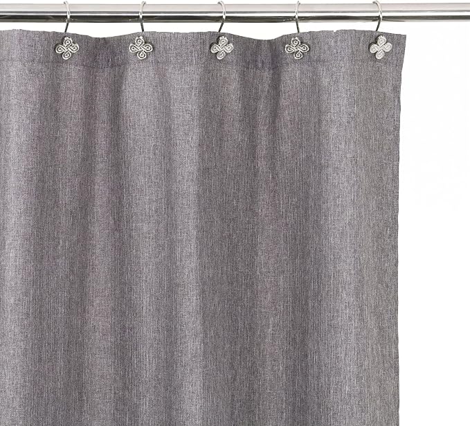 Brushed Nickel Shower Curtain Hooks: Rust Proof Metal Curtain Rings, 12Pcs | Stylish Clover Knot Decorative Shower Hooks, Elegant Flower Hanging Hangers for Shower Rod, Gift for Modern Bathroom Decor
