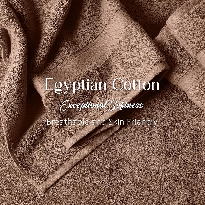 SUPERIOR Egyptian Cotton Ultra Plush & Absorbent, 12 Piece Set, Chocolate | Heavyweight 12 Pc Egyptian Cotton Towel Set Includes 4 Bath Towels 4 Hand Towels 4 Washcloths Decorative Rope Border