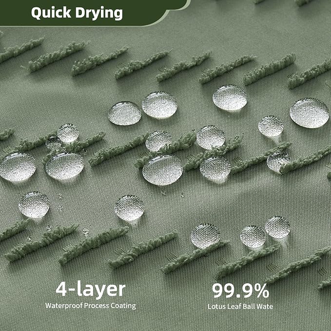 Siiluminisoy Extra Long Sage Green Boho Shower Curtain with Tassel, Woven Fabric 96 in Shower Curtain, Tufted Chevron Striped, 72 x 96, Modern Chic Textured Minimalist Bathroom Shower
