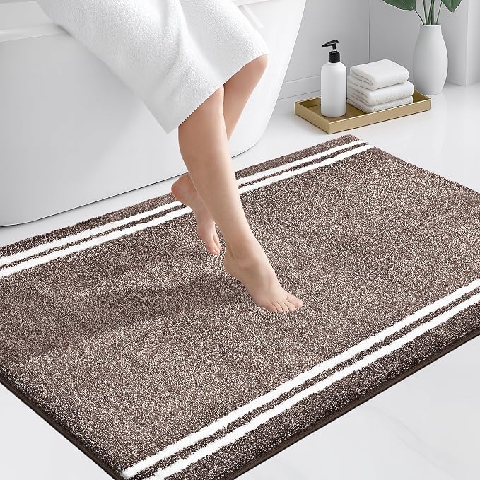 PURRUGS Bathroom Rug, Bath Mat, 30" x 46", Brown | Machine Washable, Non-Slip, Waterproof TPR Backing, Super Absorbent, Quick Dry, Bath Rug for Shower, Bathtub, and Sink