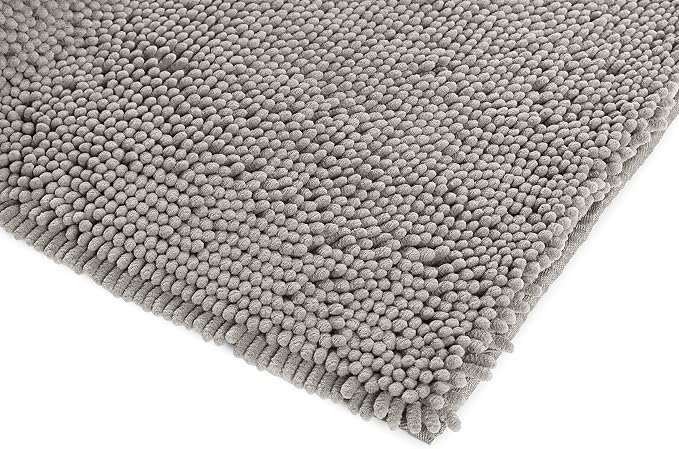 Amazon Basics Platinum Bathroom Rug Mat, Ultra Absorbent Plush Shag, Non-Slip, Quick Drying, Machine Washable, 21" x 34" (Pack of 12)