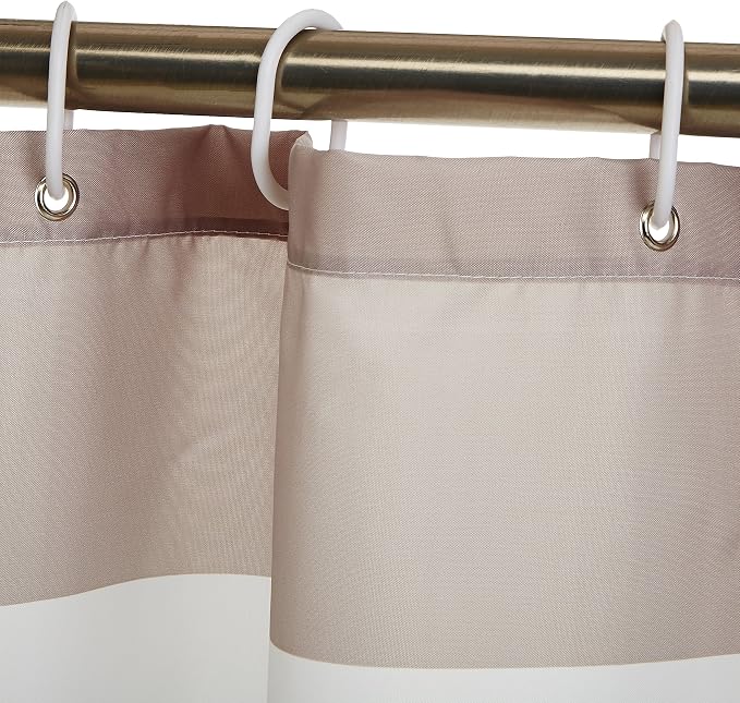 Amazon Basics Bathroom Shower Curtain, Water Resistant Fabric with Rust Proof Grommets & Hooks, Weighted Hem, Machine Washable, 72"x72", Light Brown, Beige