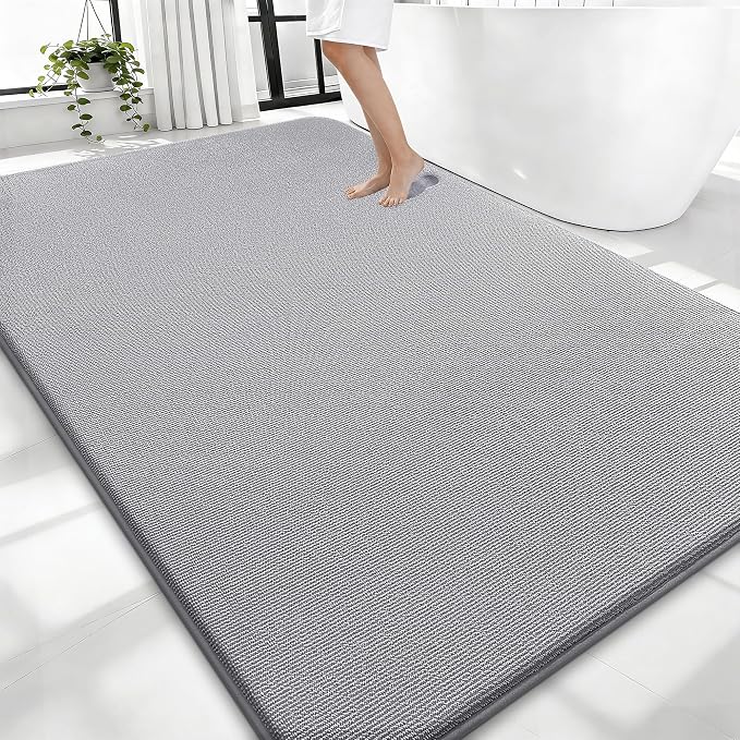 OLANLY Thick Memory Foam Large Bathroom Rug 70x46, Absorbent Bath Mat, Grey | Soft Quick Dry Bath Rugs, Non-Slip Carpet, Machine Washable Mat for Bathroom Floor, Tub and Shower, Home Decor Accessories