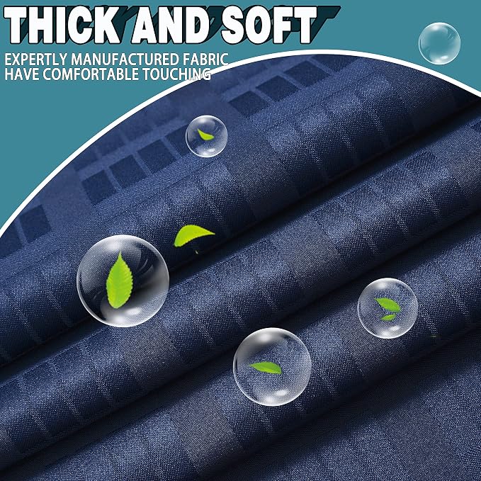 Conbo Mio Extra Wide No Hook Shower Curtain with Snap in Liner Set, 108" x 74" Hotel Luxury Navy Blue Shower Curtains for Bathroom with See Through Top Window, Waterproof, Washable 108W x 74H