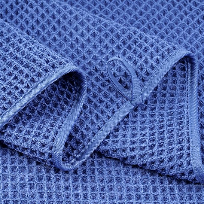POLYTE 430 GSM Poly Blend Microfiber Quick Dry Waffle Bath Towel Set of 6 | 2-Body Towels, 2-Hand Towels, 2-Wash cloths, Oversize, Lint Free