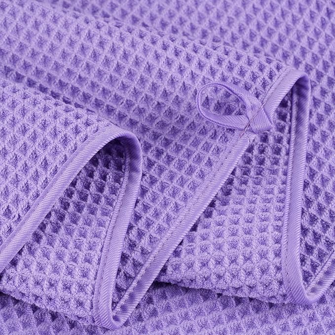 POLYTE 430 GSM Poly Blend Microfiber Quick Dry Waffle Bath Towel Set of 6 | 2-Body Towels, 2-Hand Towels, 2-Wash cloths, Oversize, Lint Free