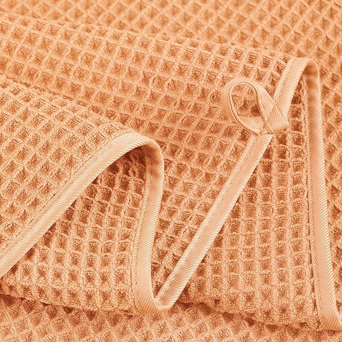 POLYTE 430 GSM Poly Blend Microfiber Quick Dry Waffle Bath Towel Set of 6 | 2-Body Towels, 2-Hand Towels, 2-Wash cloths, Oversize, Lint Free
