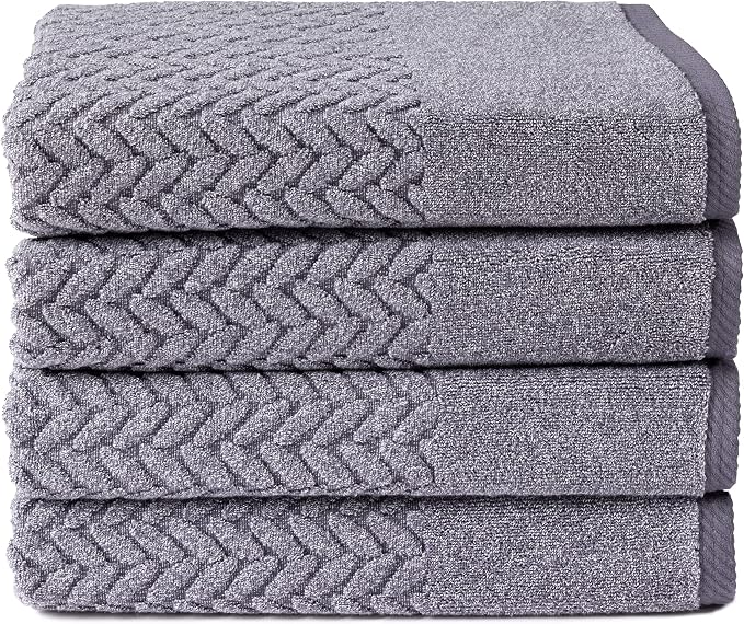 Texere 100% Organic Cotton Jacquard 650 GSM Premium Bath Towel Sets - Extra Absorbent Quick Dry Towel Wrap (Cable, Granite, 4 Bath Towels)