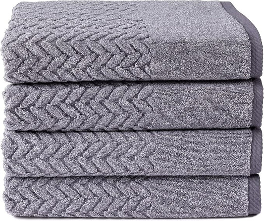 Texere 100% Organic Cotton Jacquard 650 GSM Premium Bath Towel Sets - Extra Absorbent Quick Dry Towel Wrap (Cable, Granite, 4 Bath Towels)