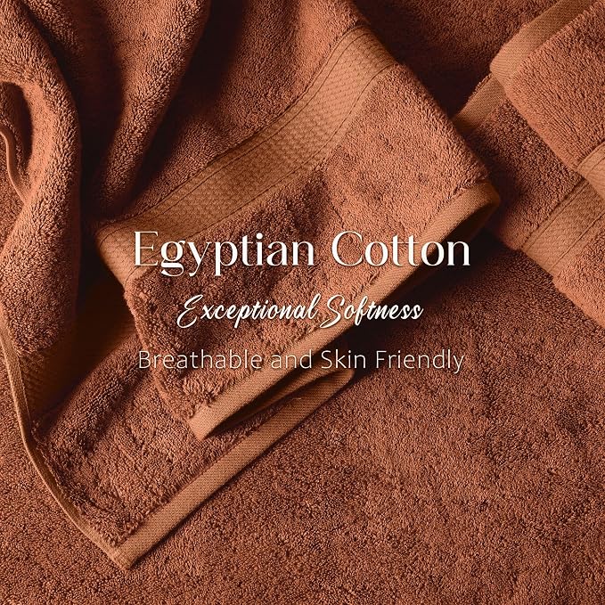 Superior Egyptian Cotton Plush & Absorbent, Bath Towel Set of 4, Rust | Quick Dry, Soft Luxury Towel Set, Bath Essentials for Bathroom, Guest Bath, Spa, 4 Piece Bath, Madeline Towels