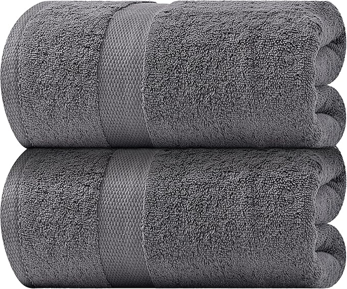 White Classic Luxury Soft Bath Sheet Towels - 650 GSM Cotton Luxury Bath Towels Extra Large 35x70 | Highly Absorbent and Quick Dry | Hotel Quality Extra Large Bath Towels Oversized, Dark Gray, 2 Pack