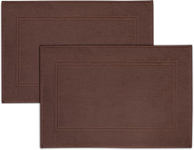 2 Piece Bath Mats 20 x 32 Inches, Brown | 100% Cotton Terry Bath Mats, Super Absorbent, Hotel Quality Premium Floor Towels, Luxurious, Soft & Quick Dry