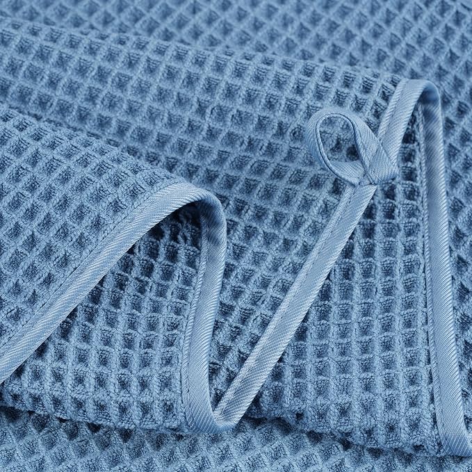 POLYTE 430 GSM Poly Blend Microfiber Quick Dry Waffle Bath Towel Set of 6 | 2-Body Towels, 2-Hand Towels, 2-Wash cloths, Oversize, Lint Free