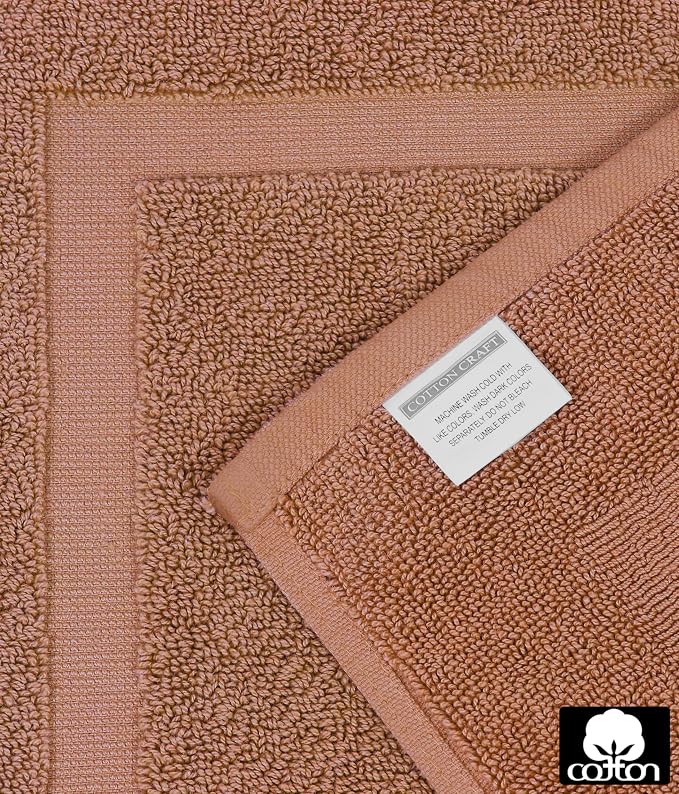 COTTON CRAFT Bath Mats - 2 Pack Tub Shower Floor Mat - 21x30 - Mocha | Ultra Absorbent Plush 900 GSM Pure Cotton Banded Border Luxury Towel Rug - Not a Bathroom Rug
