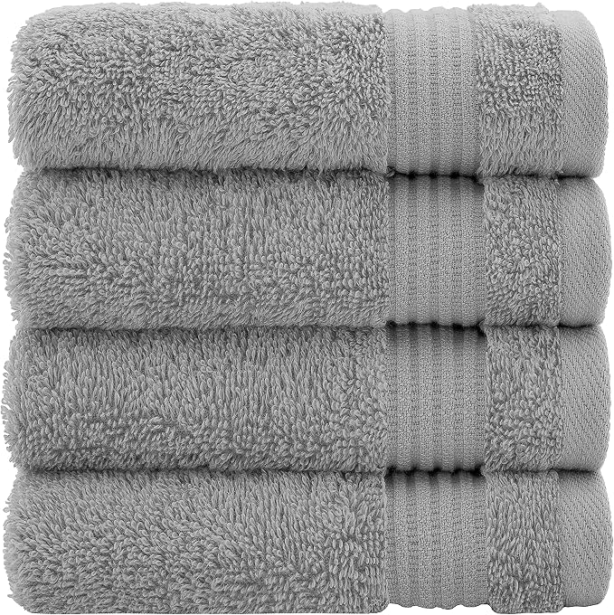 Cotton Paradise 100% Cotton Turkish Towel Set, Soft Absorbent Quick Dry, 4 Piece Washcloth Set, Light Grey