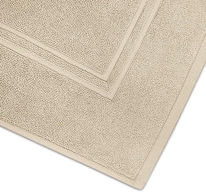 2 Piece Bath Mats 20 x 32 Inches, Beige | 100% Cotton Terry Bath Mats, Super Absorbent, Hotel Quality Premium Floor Towels, Luxurious, Soft & Quick Dry