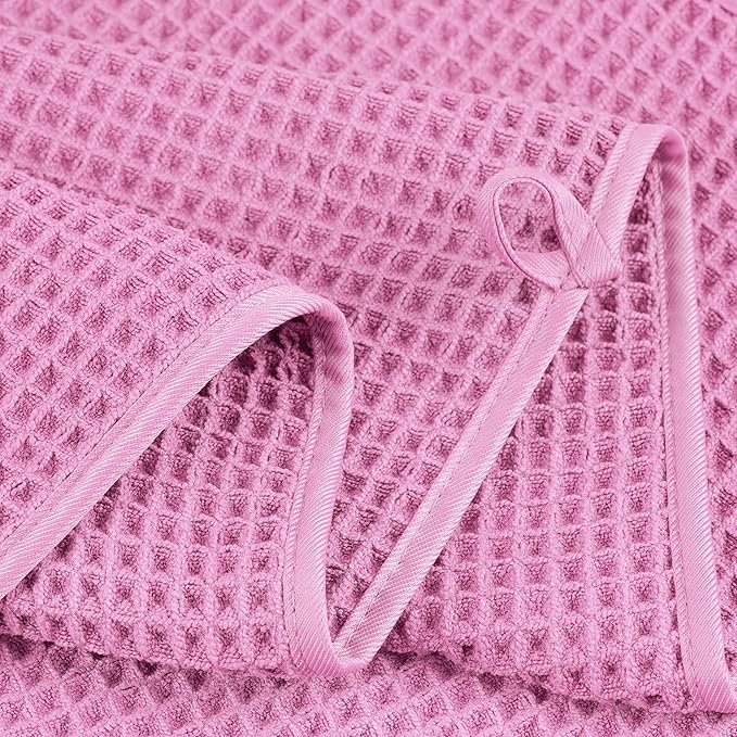 POLYTE 430 GSM Poly Blend Microfiber Quick Dry Waffle Bath Towel Set of 6 | 2-Body Towels, 2-Hand Towels, 2-Wash cloths, Oversize, Lint Free
