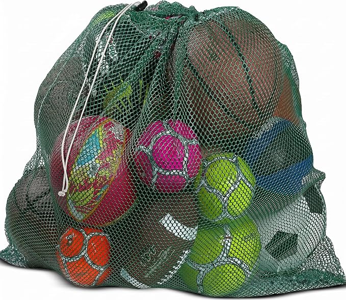 Mesh Equipment Bag - 32” x 36” and 24” x 36” - Adjustable, sliding drawstring cord closure. Perfect mesh bag for parent or coach, making it easy to transport and keeping your sporting gear organized.